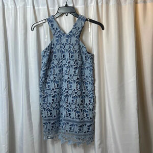 GB Blue Floral Lace Overlay Sleeveless Dress Size S Zip Back Lined